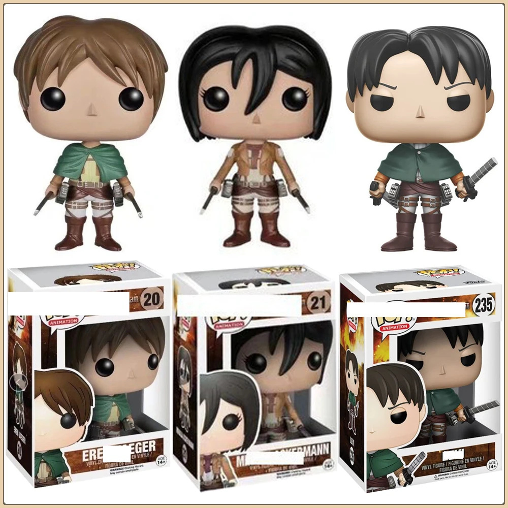 Funko Pop Attack on Titan Action Toy Figures Eren Jaeger Mikasa Levi Ackerman Q-version Anime Periphery Model Doll Kid Xmas Gift