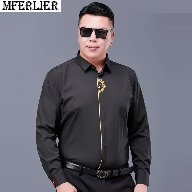 

autumn spring winter men lion shirts long sleeve high-quality shirt embroid plus size 12XL 10XL 78 76 74 72 70 casual shirt