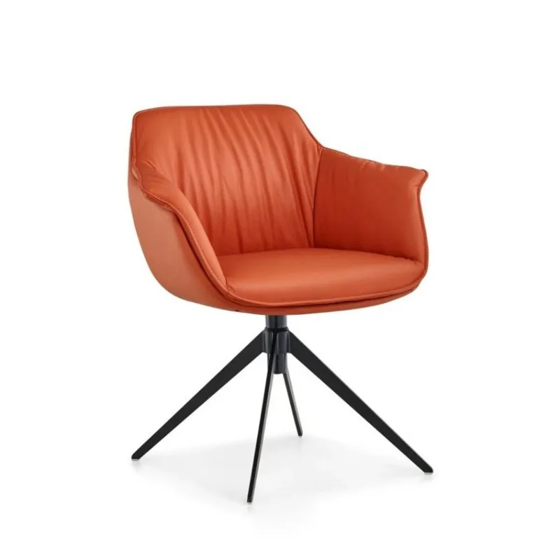 Italian dining chair, leather metal 180 degrees automatic return iron feet simple modern hotel dining chair dressing  chair