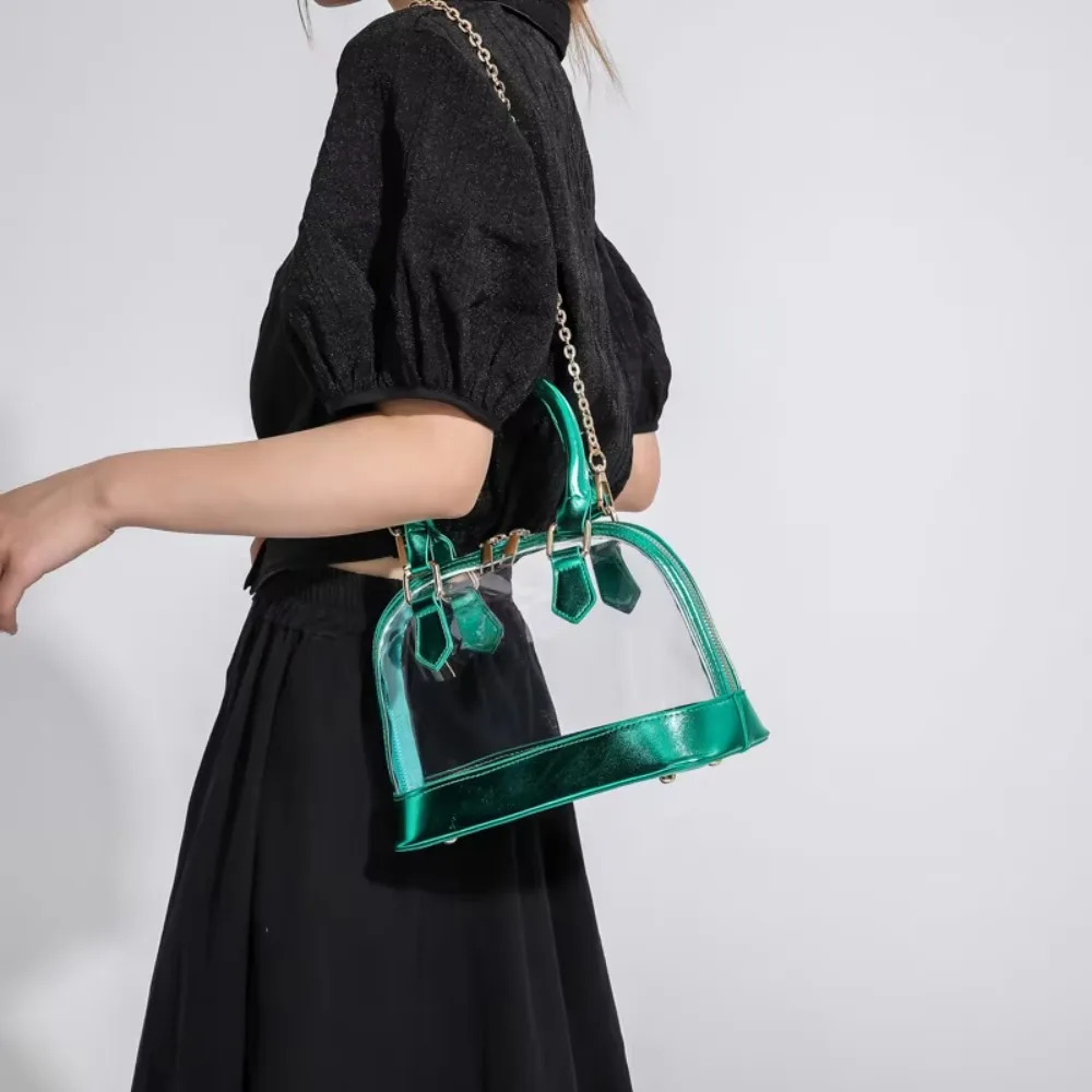 

Elegant Transparent Jelly Handbag Shell Shape Large Capacity Crossbody Shoulder Bag Top Handle Korean Style PU Leather Handbag