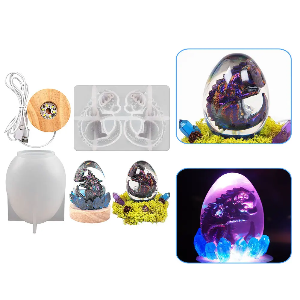 

1Set 3D Dragon Egg Resin Mold Durable Reusable Easy to Demold and for DIY Craft Projects Mold with Lamp Base