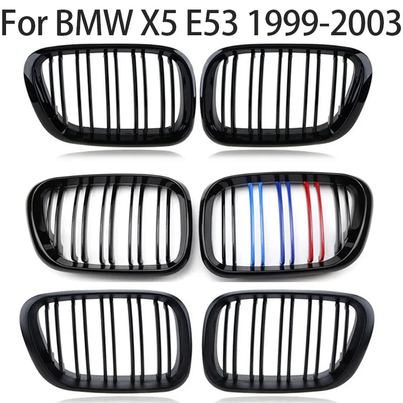 

For BMW X5 E53 1999-2003 Car Racing Front Bumper Radiator Grill Front Kidney Grille Hood Snap installation Silver/Black Style