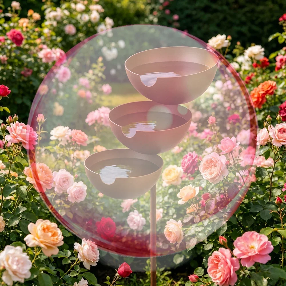 3-Layer Bird Water Bowl with Metal Stake Bird Water Feeding Bowl Standing Birdbaths for Outdoors Garden Patio Yard Lawn Decor