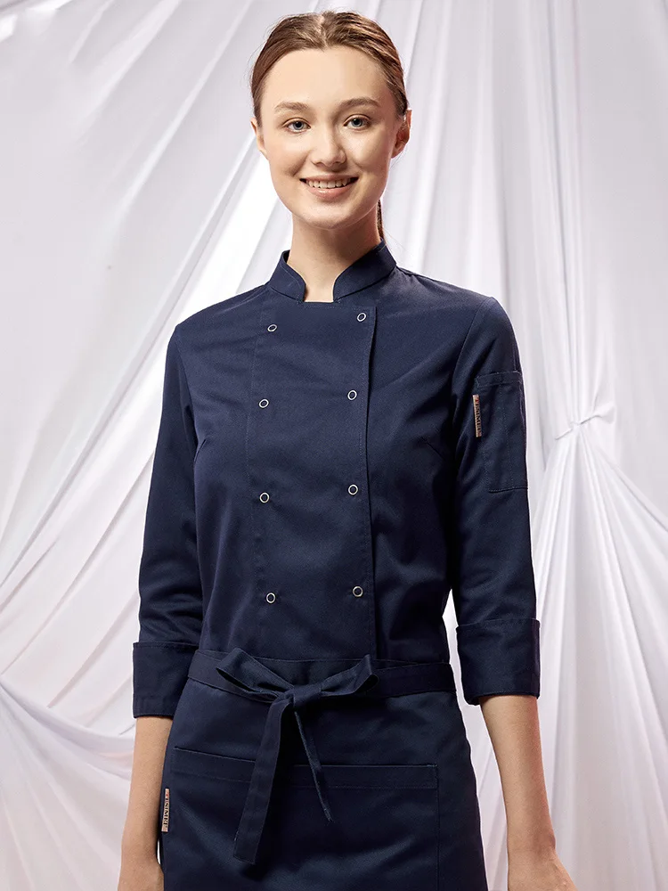 Uniforme de Chef femenino para Hotel, chaqueta de camarera para restaurante, abrigo de cocina para Catering, cafetería, panadería, disfraz de trabajo de camarero