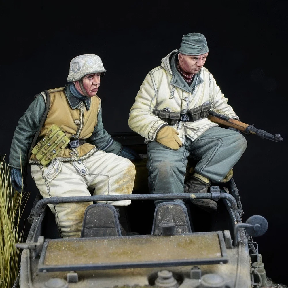 Figurine de soldat en résine, soldat aux sièges arrière de Jeep 1/35, hiver, GK, thèmes militaires, kit non assemblé et non peint