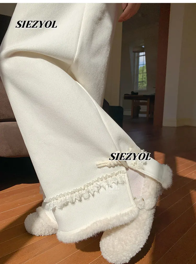Sweet Girls Elastic High-waisted Wide-leg Pants Winter New Velvet Design Trousers Loose Versatile Solid Color Drape Casual Pant