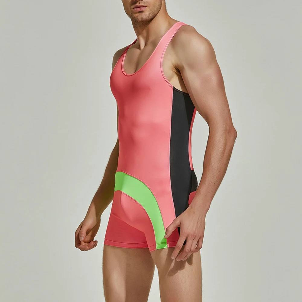 Mens Swim Trunks Gym Workout Tight Fitting Stretch Onesie Stylish Color Blocked Youth Surfing Fitness Pants Men'S Clothing 2026