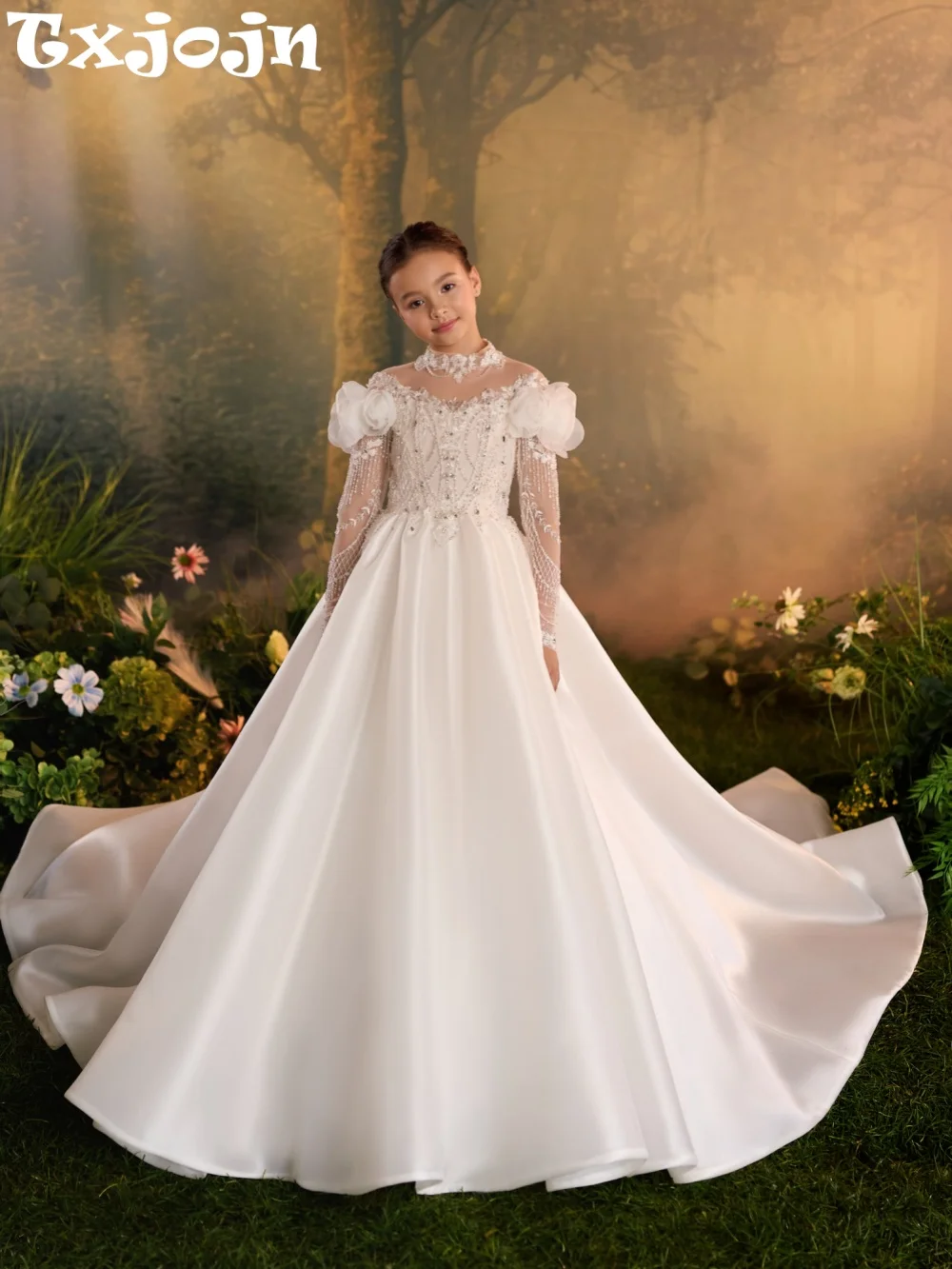 Handmade 3D Floral Girls Dresses Wedding Birthday Party Wear Opulent Sparkling Beaded Kids Princess Gown For Pageant Performanc