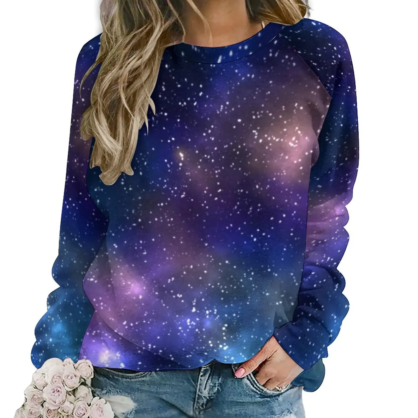 

Galaxy Sky Print Hoodies Autumn Crescent Moon Space Street Style Oversized Hoodie Womens Long Sleeve Y2k Graphic Casual Clothing