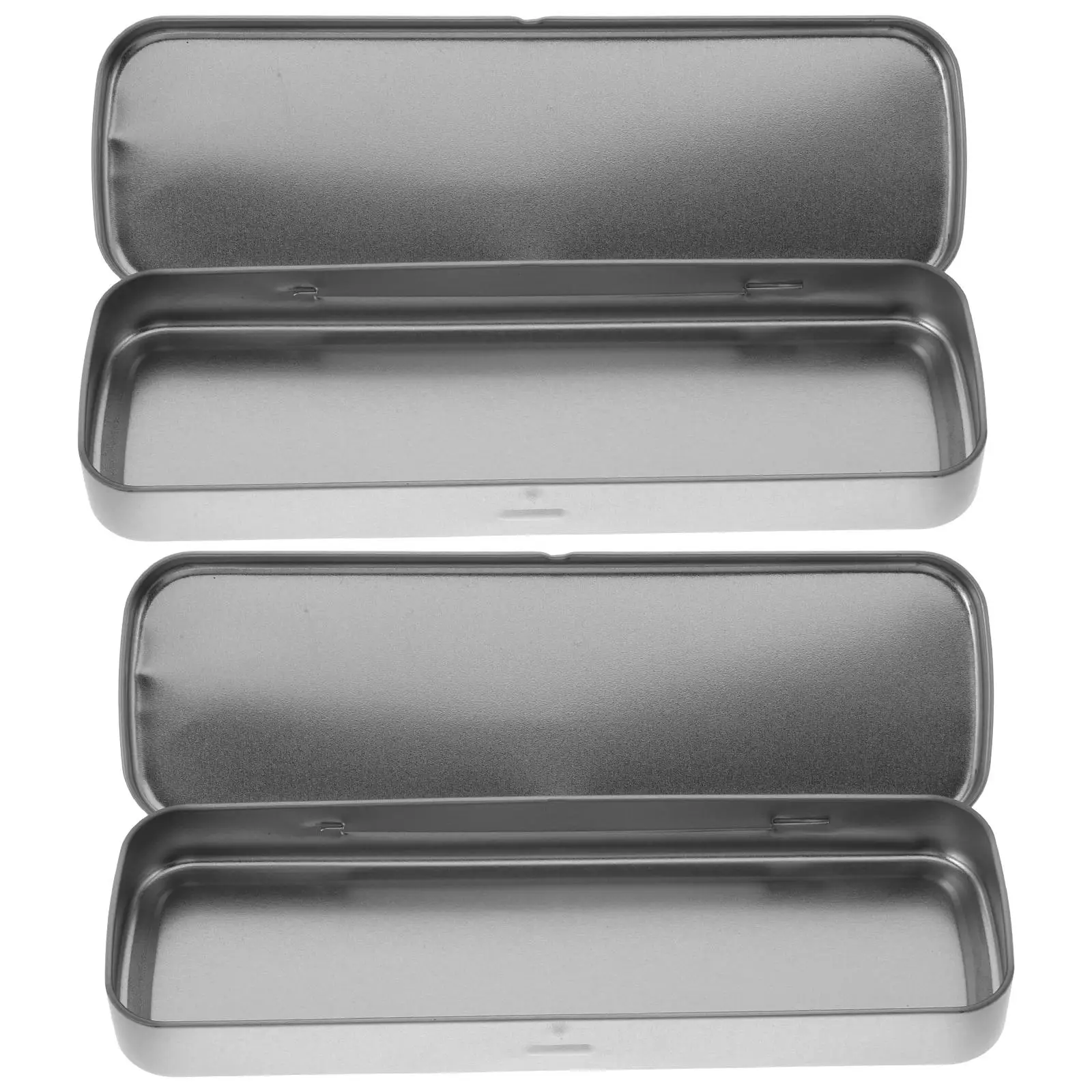 

2 Pcs Silver Gray Metal Pencil Boxes Long Rectangle Matte Finish Visual Window For Pens Erasers Makeup Brushes School Supplies