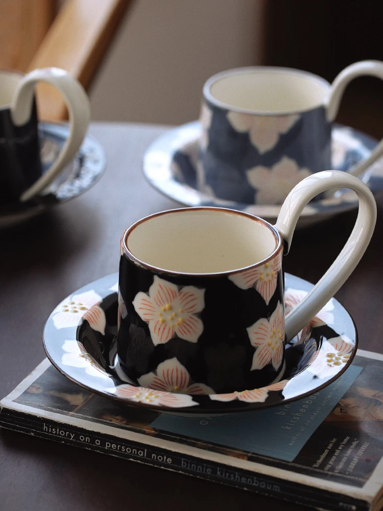 Ceramic Coffee Cup and Saucer Set, Latte Iced Americano Cup and Saucer Set with Handle, Kitchen and Dining Room, Tabletop Decora