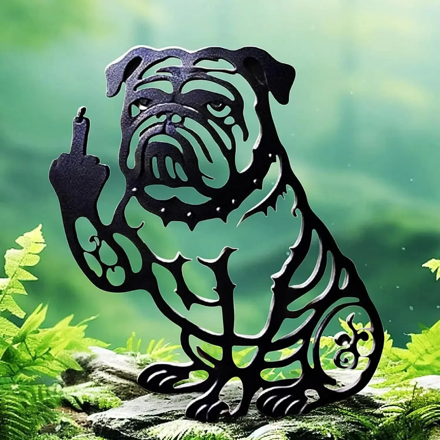 

Funny Bulldog Metal Garden Decor, French Middle Finger Bulldogs - Metal Dog Cutout Statues Welcome Sign for Yard Ornaments, Lawn