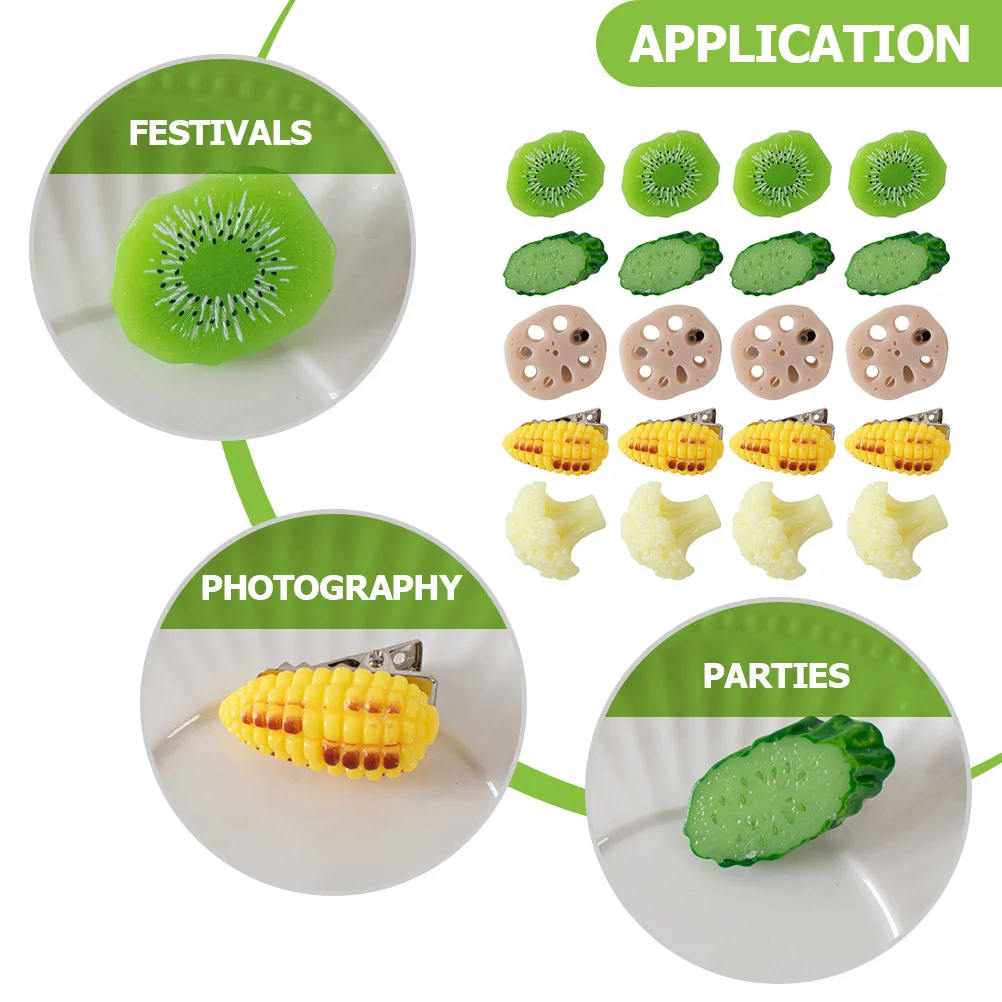 

20pcs Simulated Fruit Vegetable Hair Clips Creative Barrettes For Lightweight Hair Accessories Party Daily Use Plastic