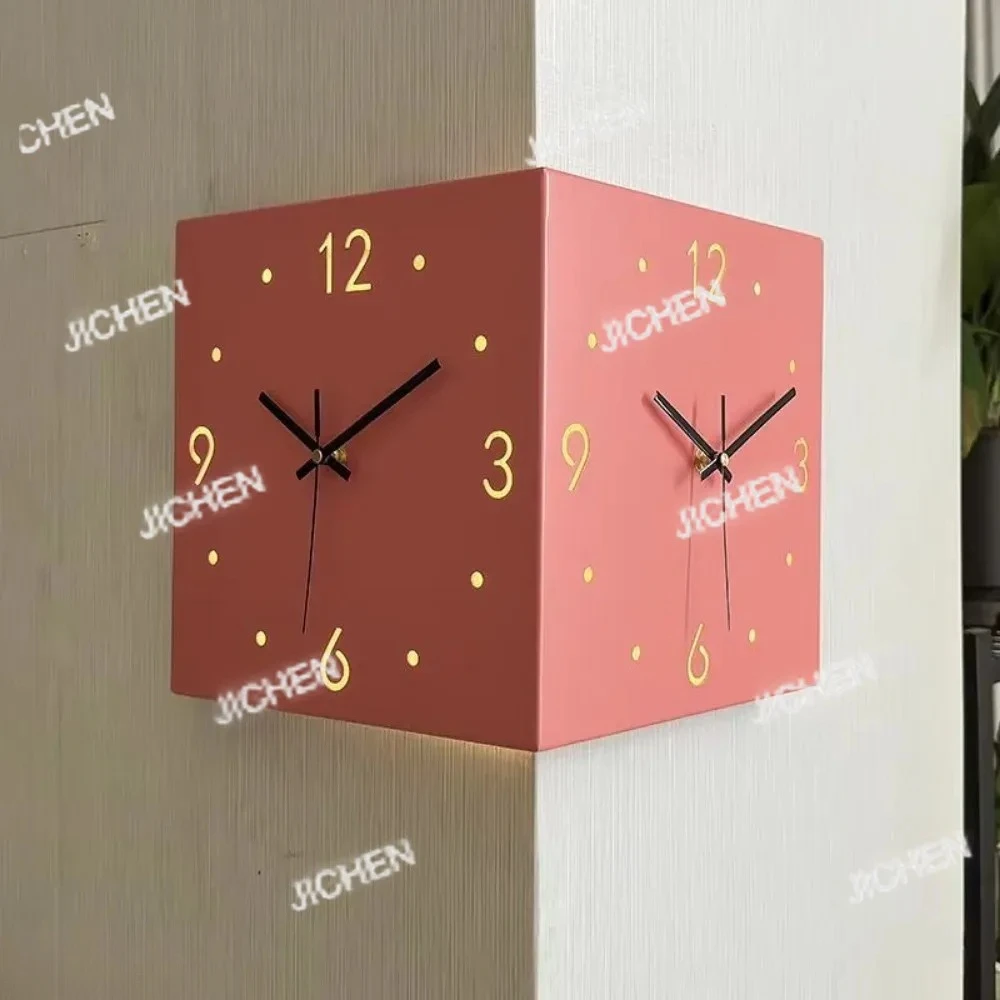 

Creative Light Sensor Wall Clock Square Simple Double Sided Corner Wall Clock with Arabic Numeral Scale Analog Silent Wall Clock