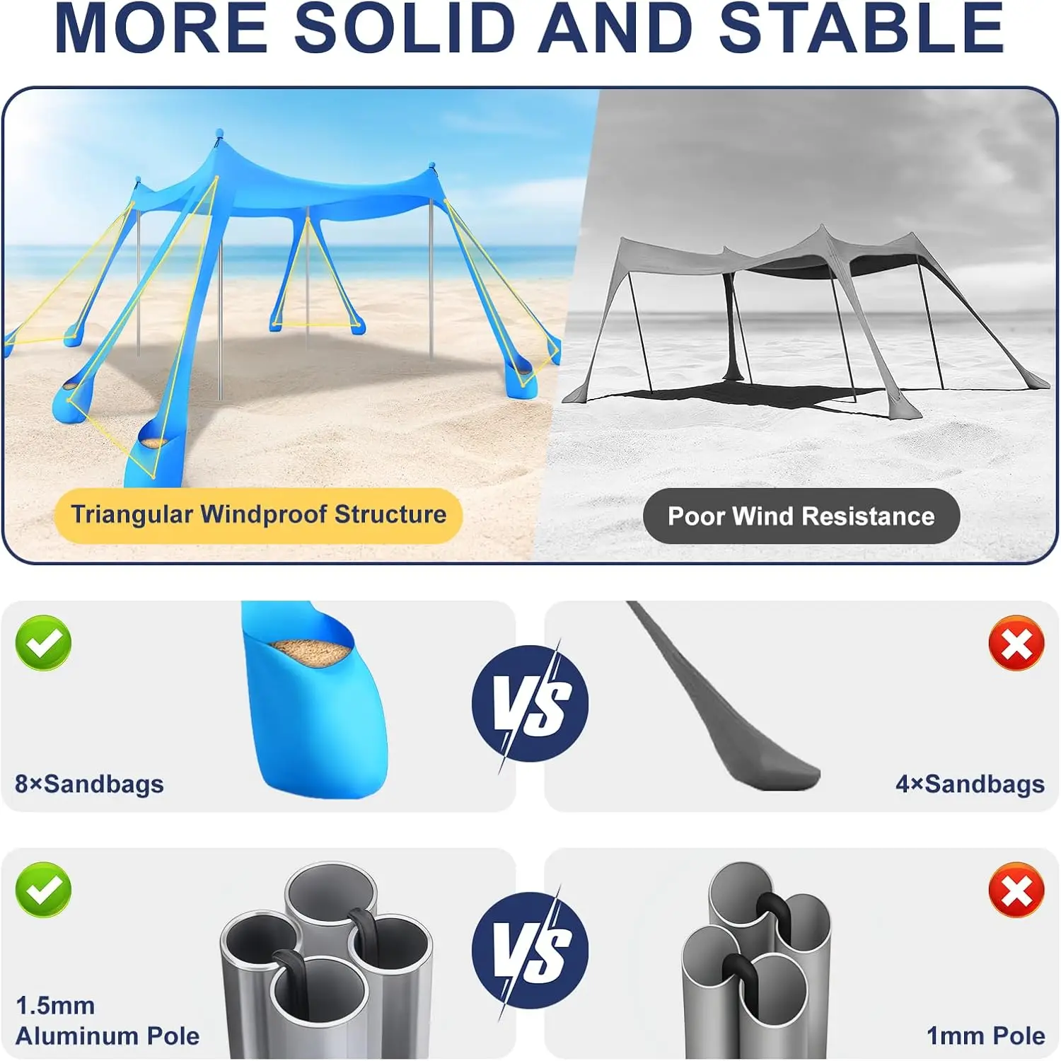 UPF 50+ Beach Tent Canopy 10x10 ft, Pop Up Sun Shade with 8 Sandbags, Windproof, Easy Setup for Camping & Beach
