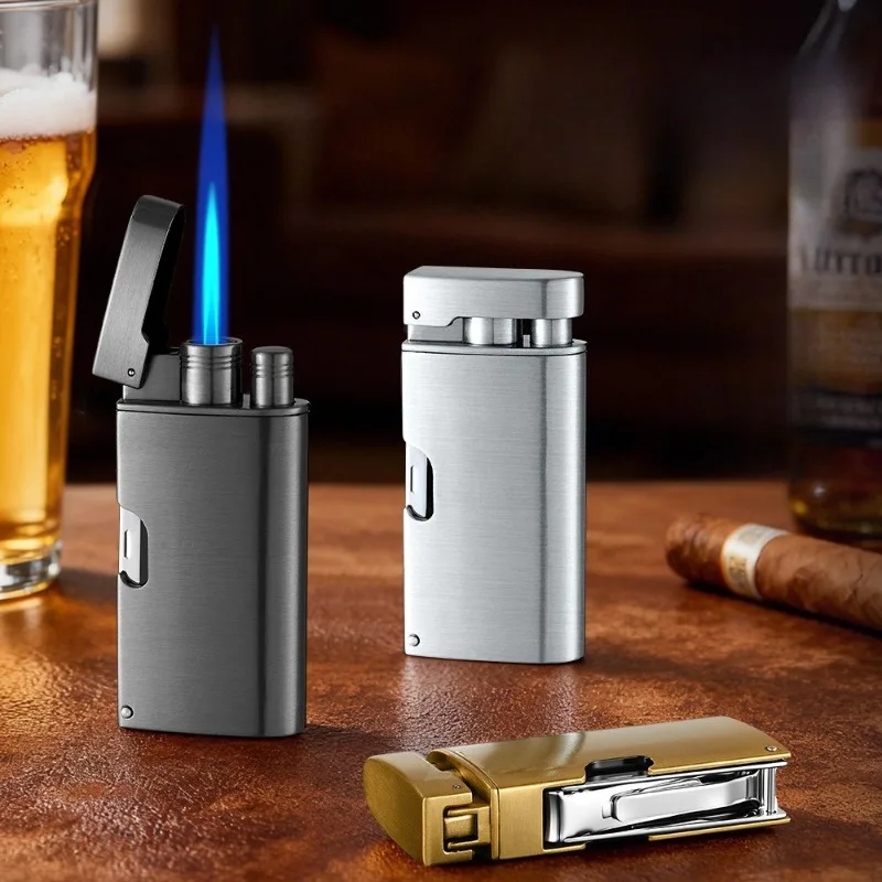 2026 Multi functional Nail Clipper Windproof Jet Blue Flame Butane Gas Torch Lighter Outdoor Bottle Opener Cigar Lighters Gifts