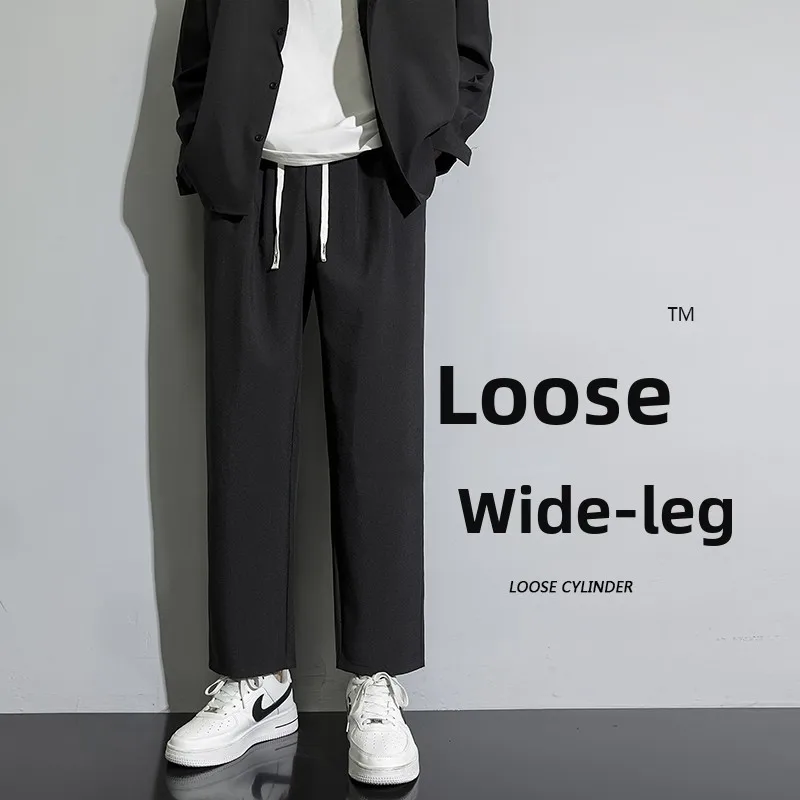 

Men's Casual Loose Straight Leg Pants Draped Feel Nine Points Spring Summer Wide Leg Western Sle mid Waist ket Detail