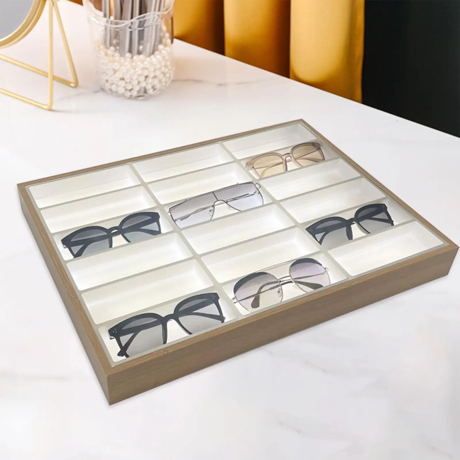 Imagem -05 - Portátil Eye Glasses Display Tray Óculos de Sol Organizador Jóias Holder Case Caixa Multifuncional Grande Capacidade 18 Grades