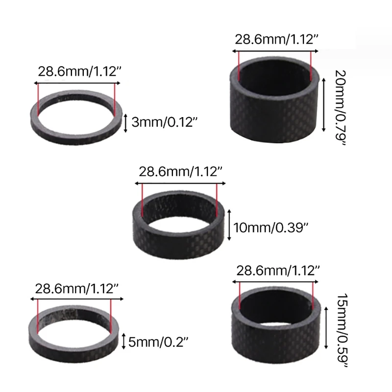 5 Pcs Bike Carbon Fiber Headset Spacer Lightweight Bicycles Headset Washer Mountain Bike Stem Headset Spacers Durable