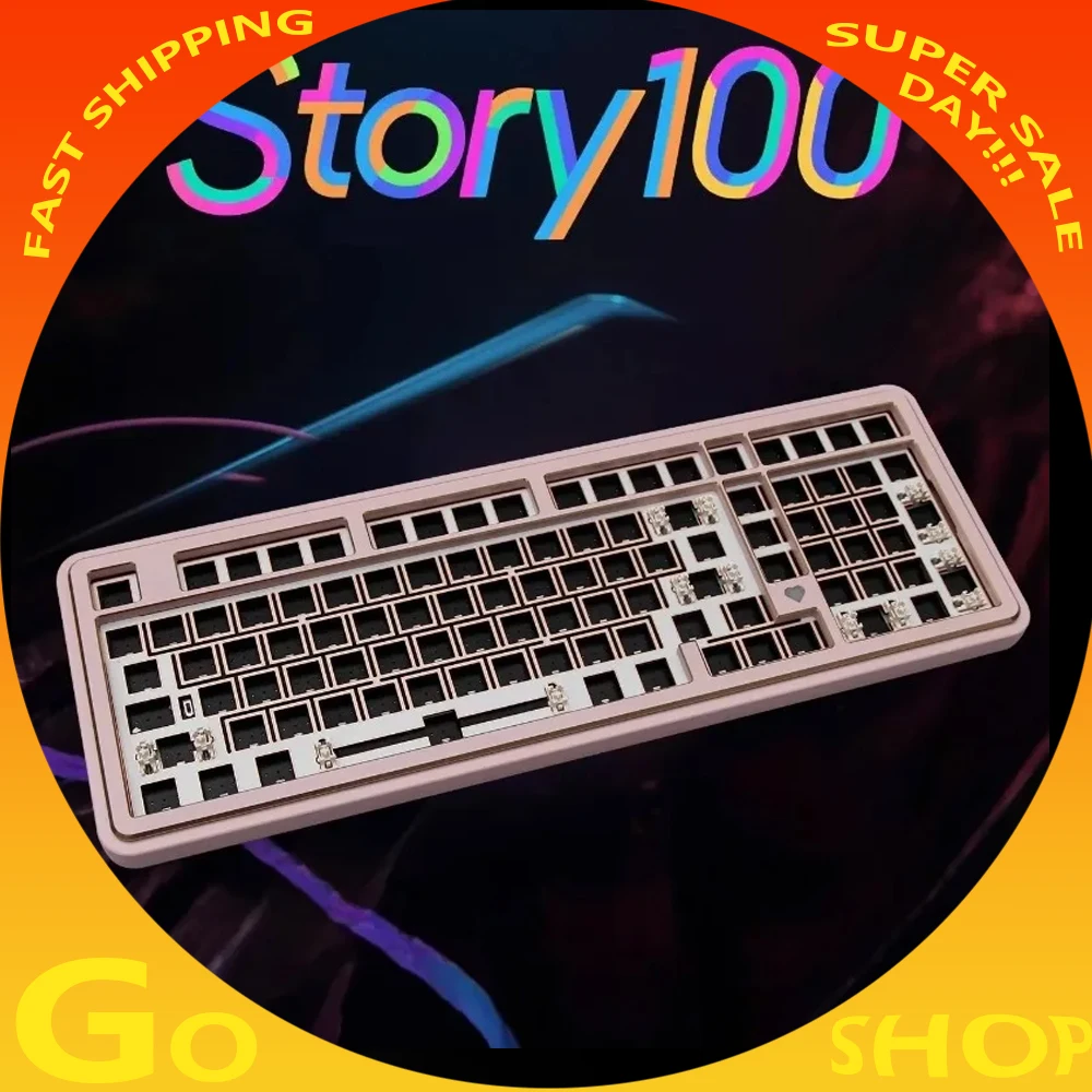 

Комплект беспроводной механической клавиатуры Story100, алюминиевый Bluetooth, пользовательские игровые клавиатуры RGB с возможностью горячей замены, аксессуары, прочные