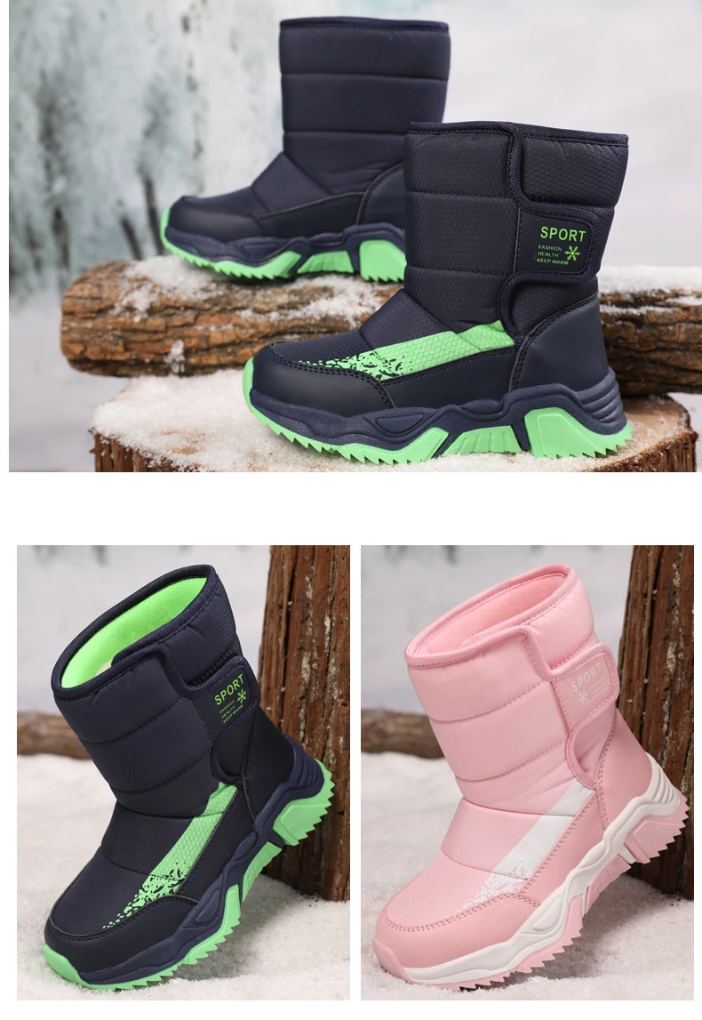 Kinder-Schneestiefel Winter High-Top Kinderschuhe mit Klettverschluss Baumwollschuhe für Schüler Outdoor Bequeme Rutschfeste Stiefel mit Dicker Sohle – Detail 18