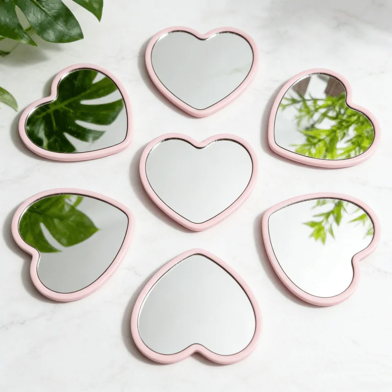 Espejo de Maquillaje Portátil con Forma de Corazón Kawaii, 4/8 Piezas, Ideal para Viajes, Regalo para Fiestas, para Damas y Princesas