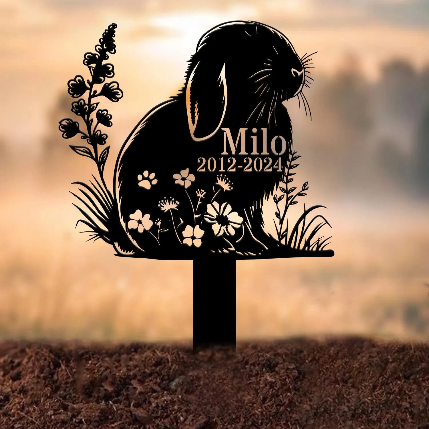 Custom Lop Rabbit Memorial Metal Stake Bunny Loss Sympathy Sign In Loving Memory Pet Grave Marker Remembrance Stake for Outdoor