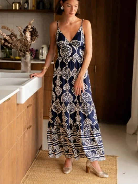 

Bohemian Style plus Size Women's Summer New Deep V Neck Pure Desire Holiday Strapless Dress Beach Long Skirt Trendy