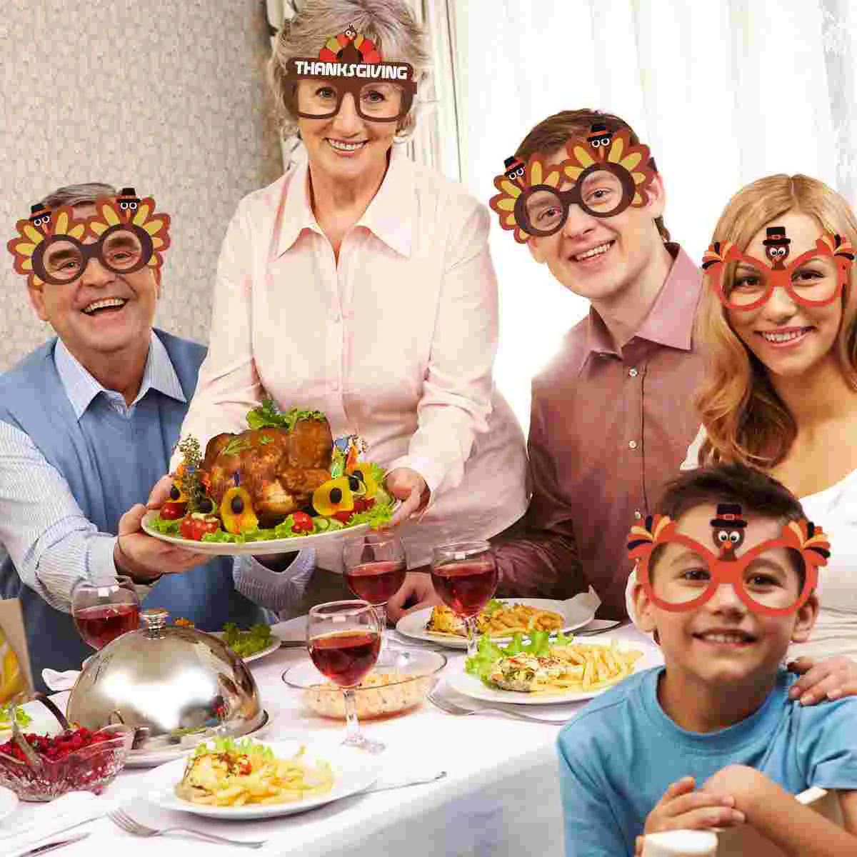 Amosfun 9PCS Funny Turkey Decoration Glasses Thanksgiving Cartoon Eyeglasses Sunglasses for Thanksgiving Costume Party Assorted