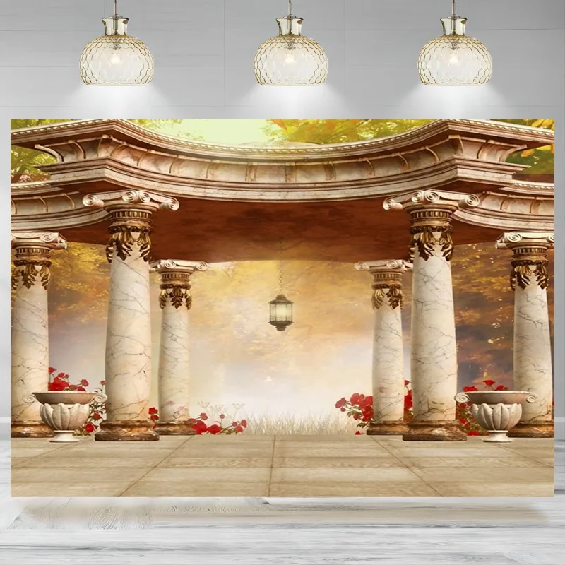 Luxury Palace Furnishing Backdrop Royal Mantel Fireplace Flower Photography Background Decoration Photo Props Banner Wallpaper