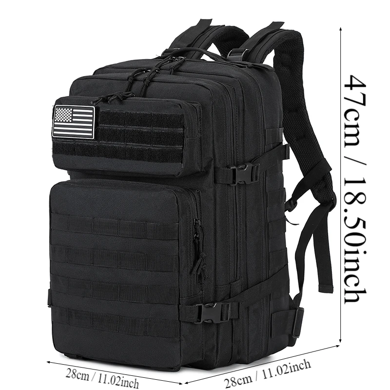 Tactical Backpack Large 3 Day Molle Bag Rucksack Bug Out Bag for Camping Hunting Hiking With U.S. Flag Velcro