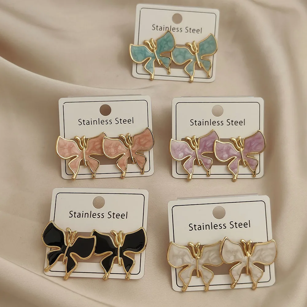 Creative butterfly colored enamel stainless steel earrings, waterproof and rusty-free women's earrings, party jewelry