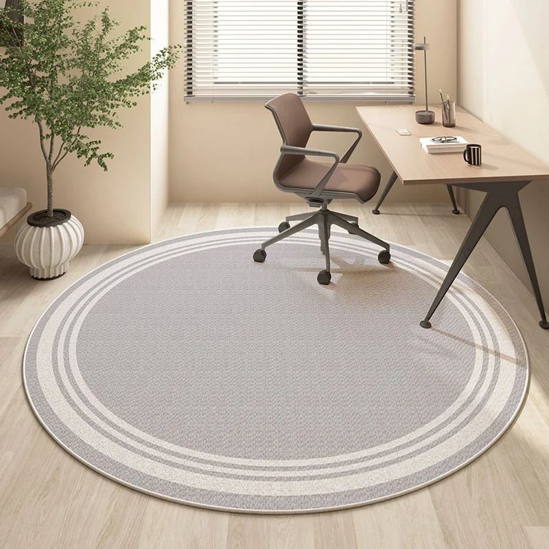 VIKAMA Minimalist Round Multi‑Concentric Circle Border Neutral Tone Non‑Slip Office Chair Mat Study Bedroom Room Home Decor