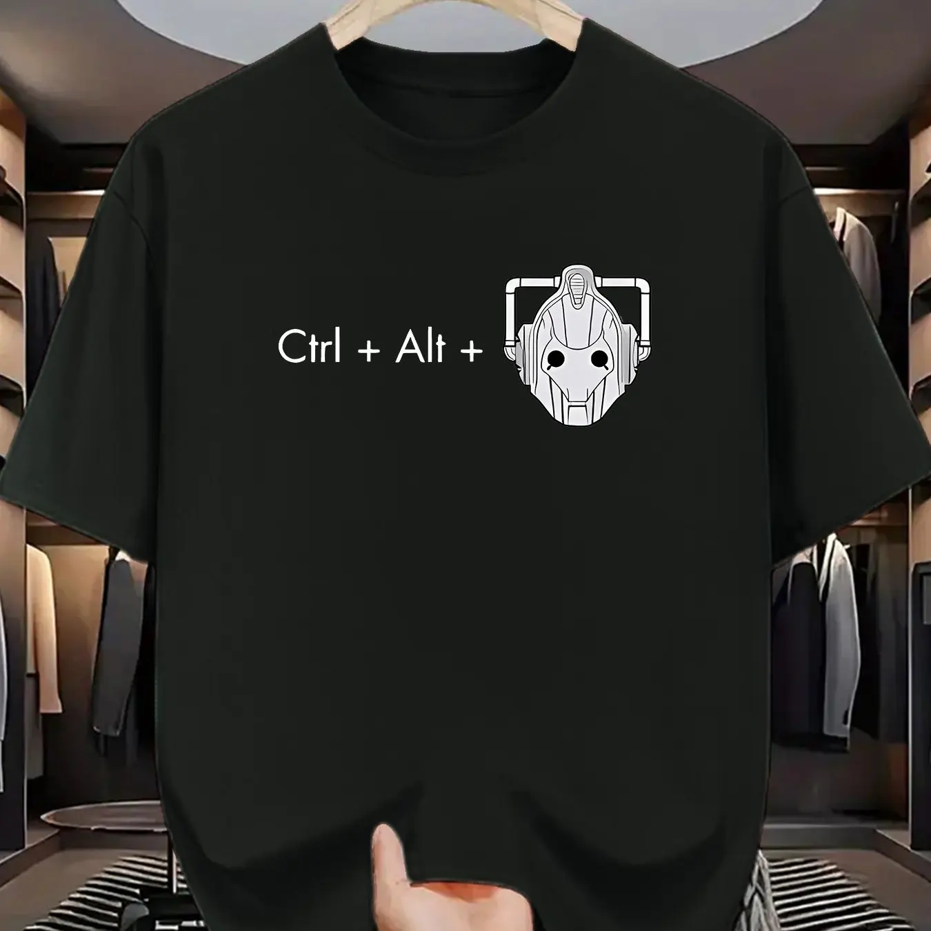 

Ctrl + Alt + Cyberman Graphic T-Shirt for Men Dark Gray Sci-Fi Inspired Tech Design Breathable Summer Casual Round Neck Tee