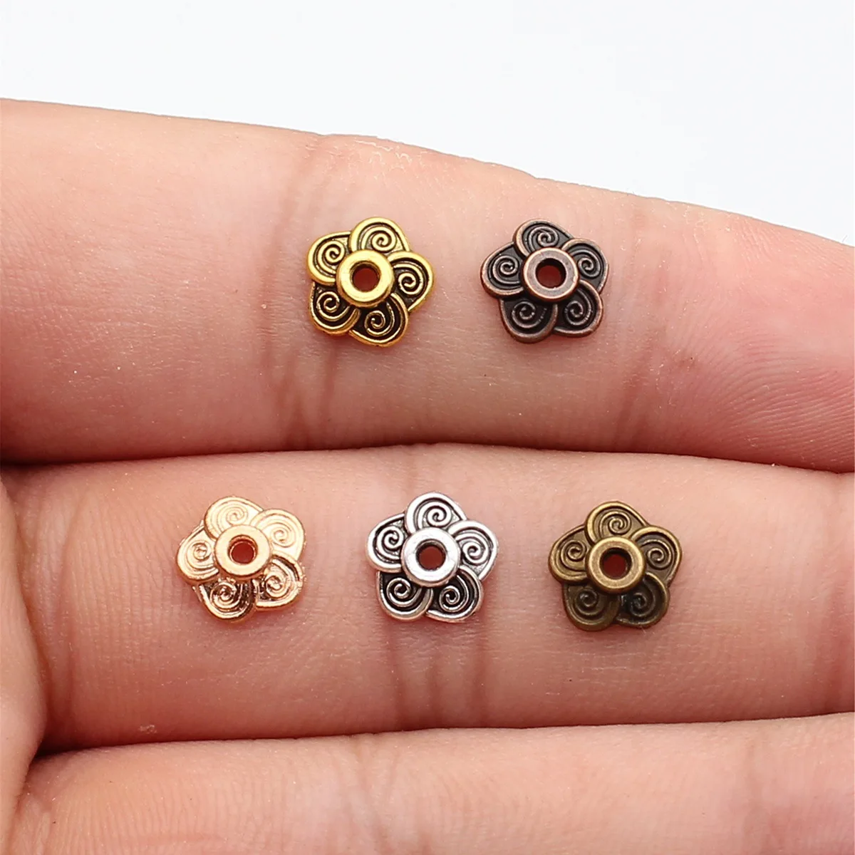 WYSIWYG 100pcs 5 Colors 8x8mm Flower Bead Caps Beads Caps Flower Torus DIY Spaced Apart Jewelry Finding Accessories
