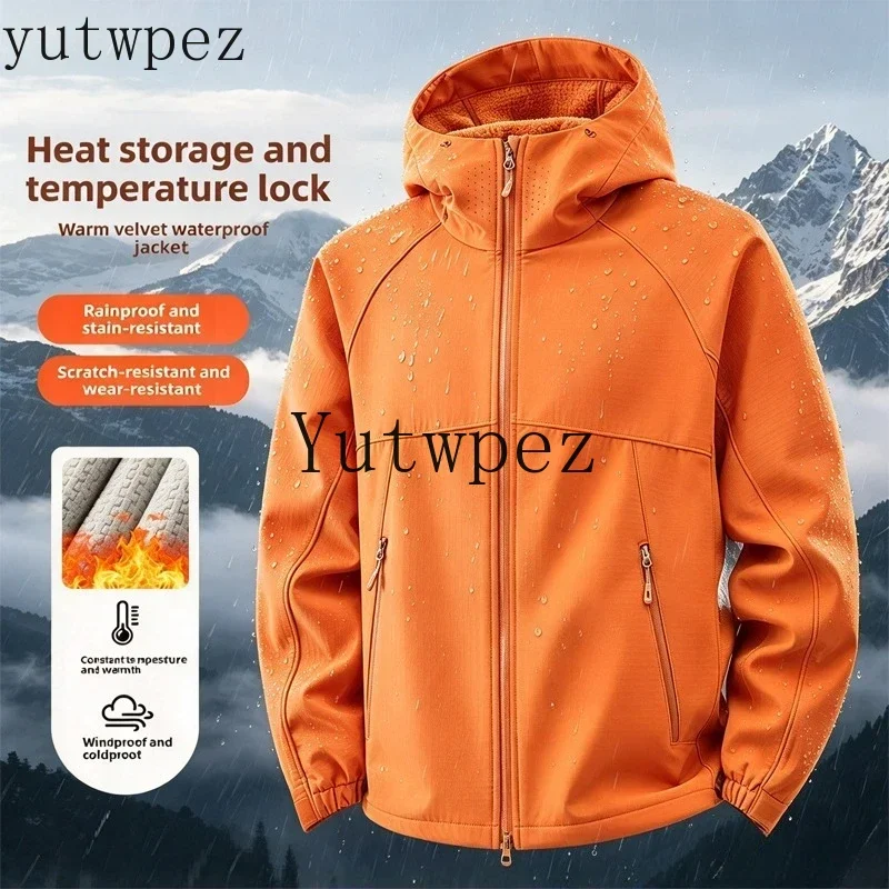 Softshell Hiking Jackets Fleece Lined Windproof Breathable Hooded Outdoor Hiking Trekking Coat Outwear Waterproof Jacket Men
