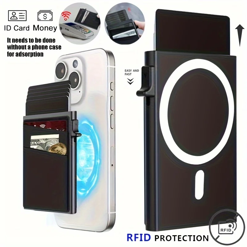 Men's RFID Blocking Card Holder with Magnetic Closure Aluminum Alloy & Lycra Backing Wallet Secure Card Storage for Everyday Use