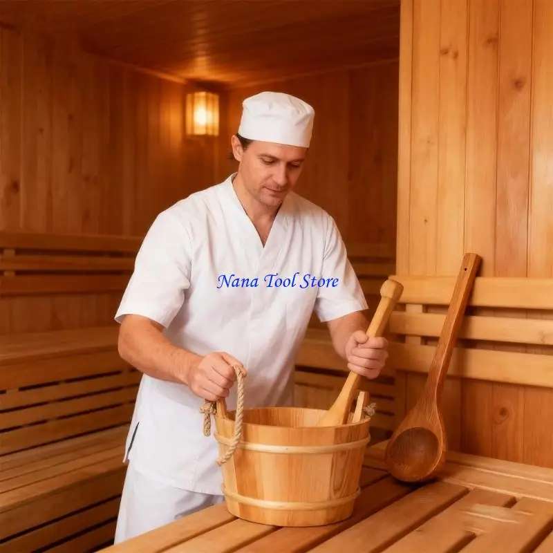 31GJ Large Capacity Wooden Sauna Bucket Ladle Kits Steaming Bathroom Tool Tub Barrels