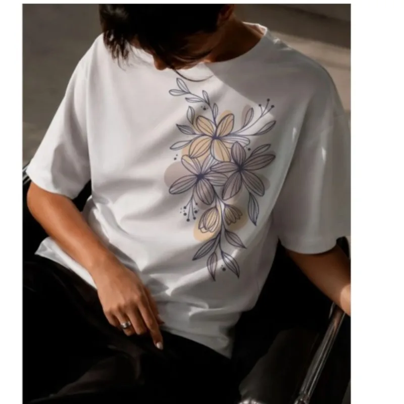  Women's T-shirts 2026 Cotton Summer Print Flower Fashion Tops For Women Study Home Office Short Sleeved 