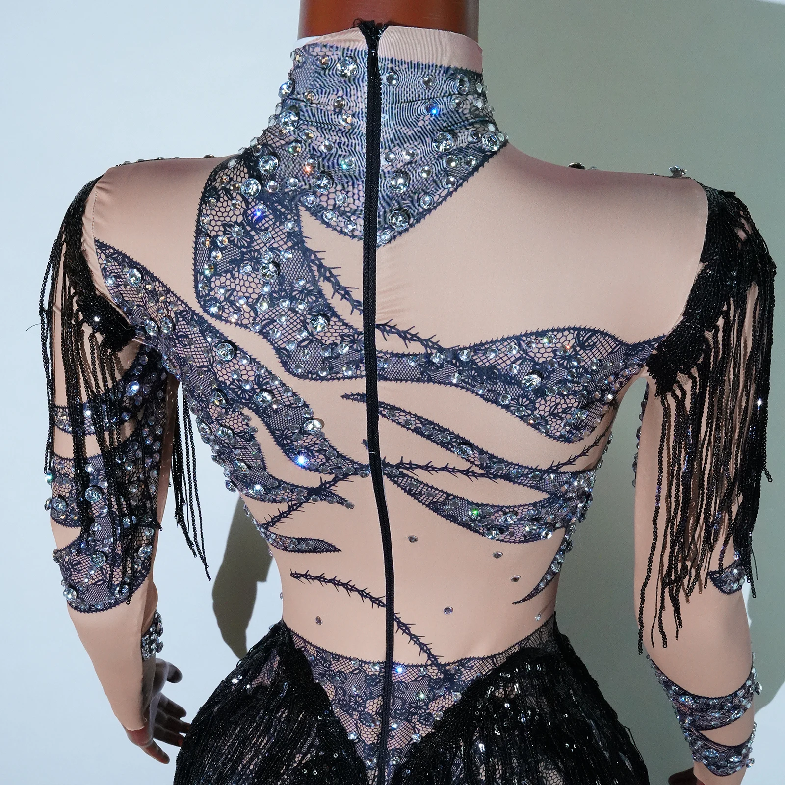2025 Salsa Tango Bodysuit Women Contour Fit Rhinestone Fringe Competition Ready Dance Costume Pro Performance Wear