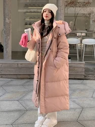 2024 Winter New Long Down Jacket Women White Duck Down Hooded Thickened Warm Puffer Jacket Loose Large Size Casual Overcoat