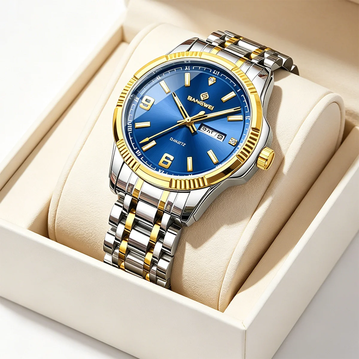 BANGWEI Original Luxury Quartz Man Watch Business Fashion Diamond Dial Casual Sport Stainless Steel Auto Date Weeks Watches Male