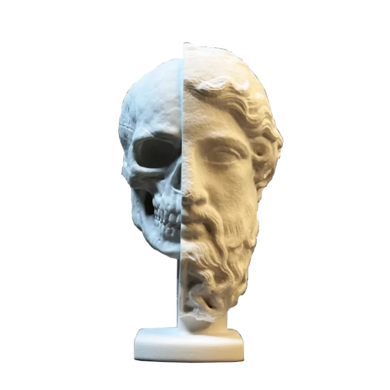 Retro Portrait Sculpture Abstract Half-faced Skull Jesus Plaster Sculpture Decorative Figurines Home Decoration Accessories