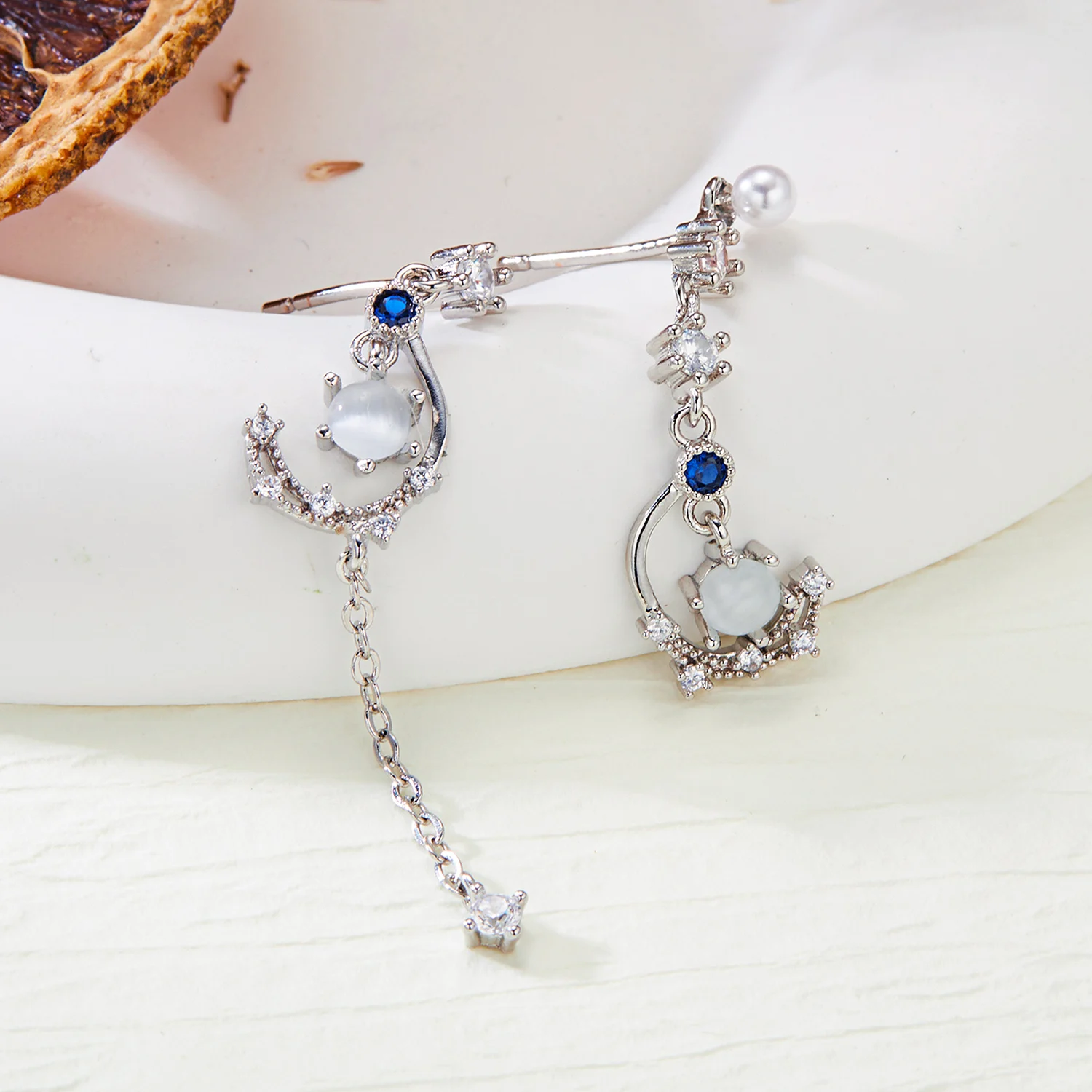 Temperament Korean Moon Star Asymmetric Earrings For Women Cute Cherry Cloud Long Tassel Chain Earrings Party Jewelry Brincos