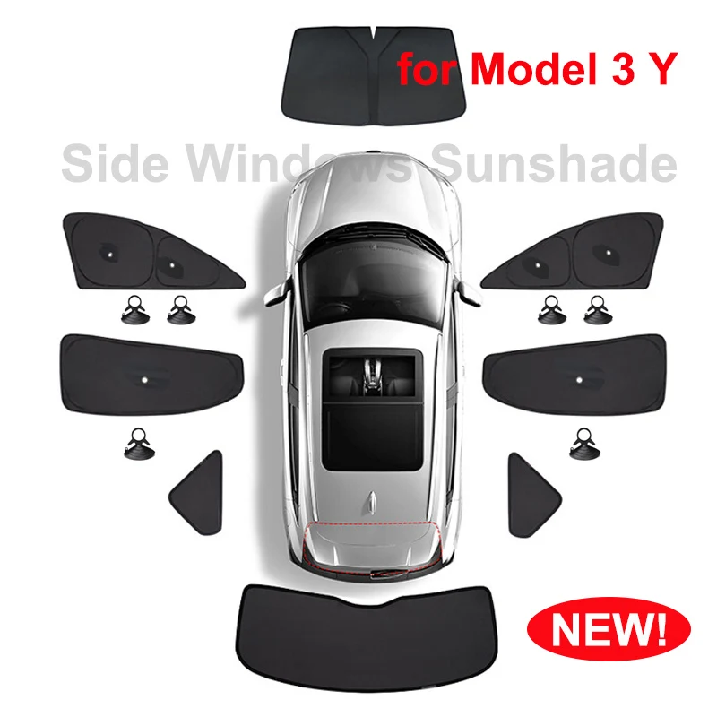 Car Side Window Sunshade for Tesla Model 3 Highland 2024 Y with Suction Cups Front Rear Windshield Privacy Frameless Windows