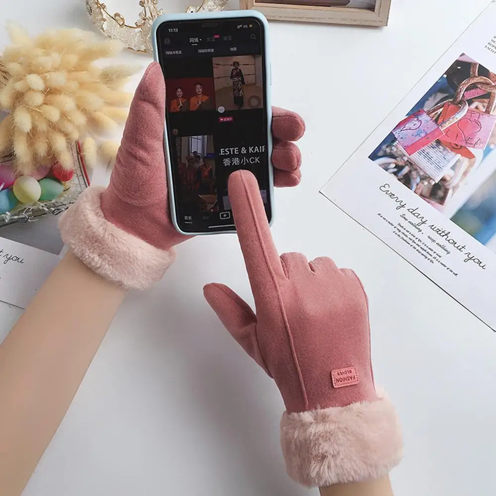 ฤดูหนาวหญิงแคชเมียร์ WARM Suede ถุงมือขับรถขี่จักรยาน Mittens แฟชั่นถุงมือสกี Elegant Casual Touch Screen ถุงมือ