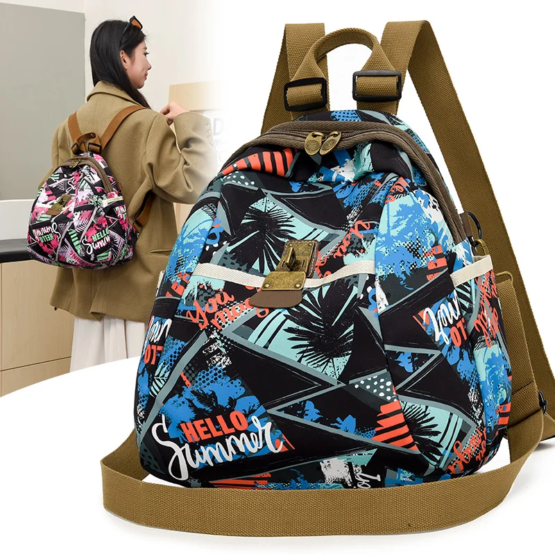 

Girls' Trendy Printed Backpack, Large Capacity Waterproof Shoulder Bag, Oxford Fabric with Strong Zipper, Casual Fashion Daypack