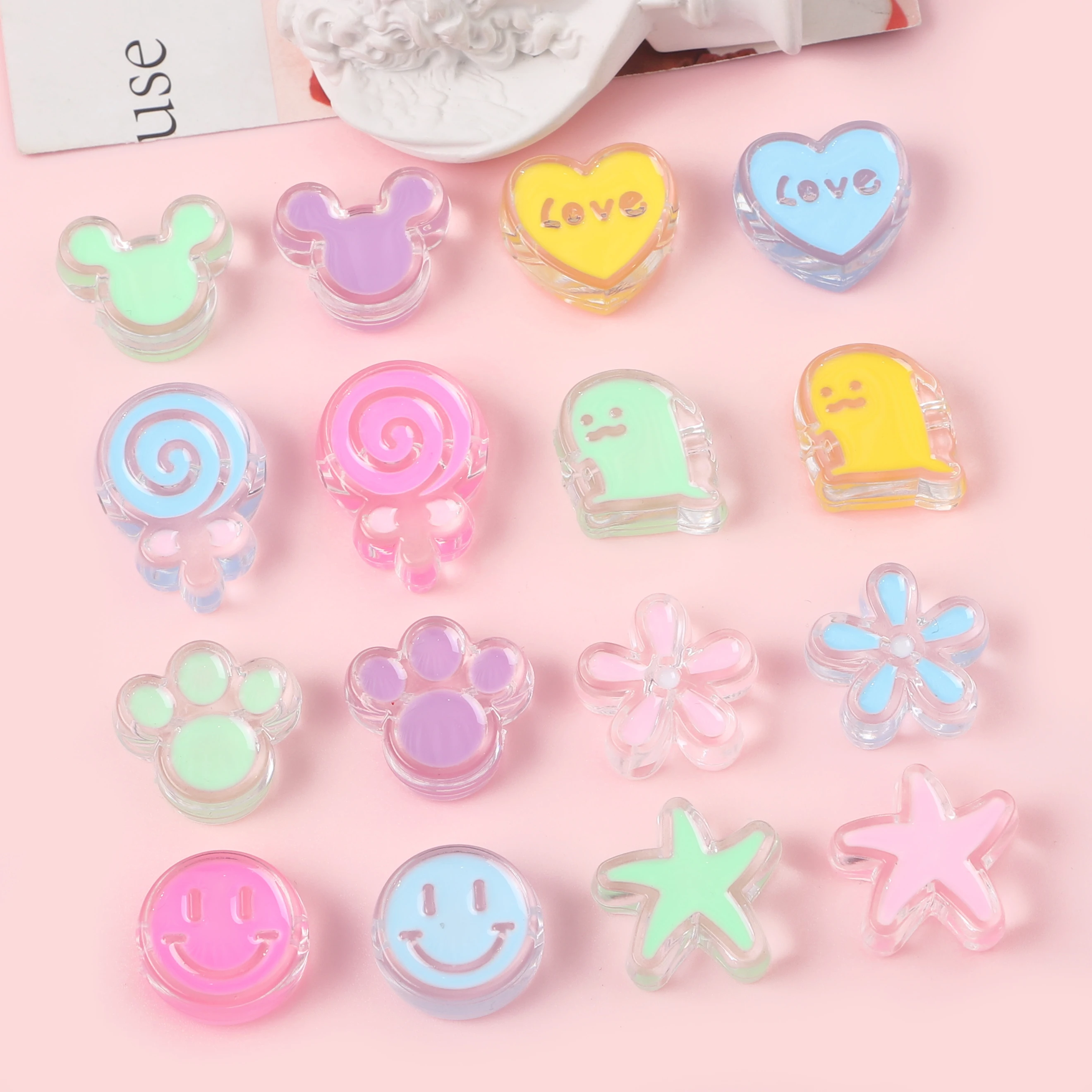 10pcs Mixed Color Enamel Acrylic Beads Flower Butterfly Hear Star Crown Charm Pendant for Necklace Bracelet Jewelry Making