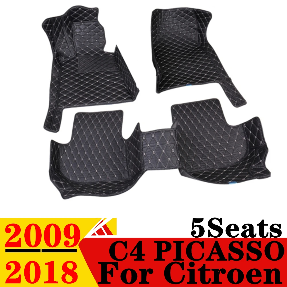 Car Floor Mats For Citroen C4 Picasso 5Seats 2018 2017 2016 2015 2014-2009 Custom Fit Front & Rear Floor Liner Cover Foot Pads