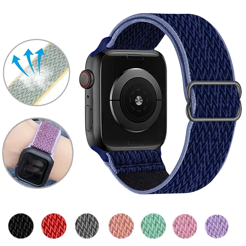 Correa de nailon ajustable para Apple Watch, banda elástica de 42mm, 44mm, 38MM y 40MM para iWatch Series SE/6/5/4/3/2/1